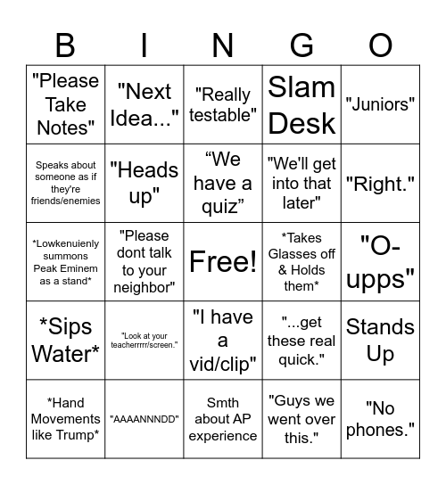 apush Bingo Card