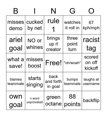 cj rocket car Bingo Card