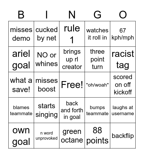 cj rocket car Bingo Card