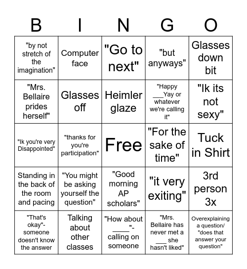 Bellaire Bingo Card
