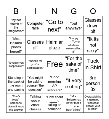 Bellaire Bingo Card