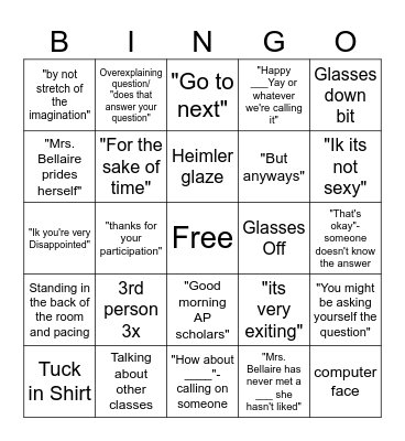 Bellaire Bingo Card