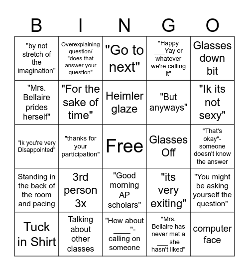 Bellaire Bingo Card