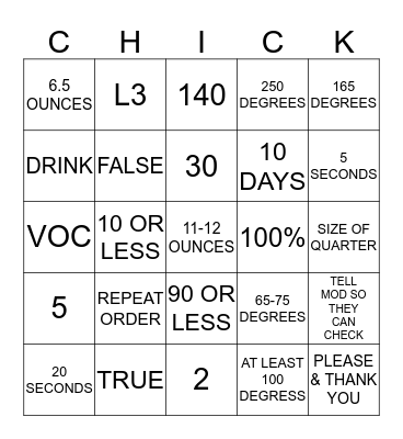 McKenzie Foods, Inc Bingo Card