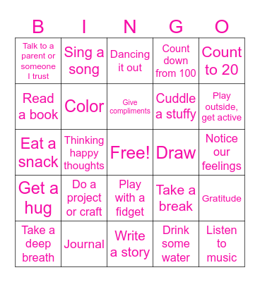 Kids Coping Skills Bingo Card