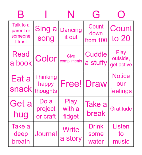 Kids Coping Skills Bingo Card