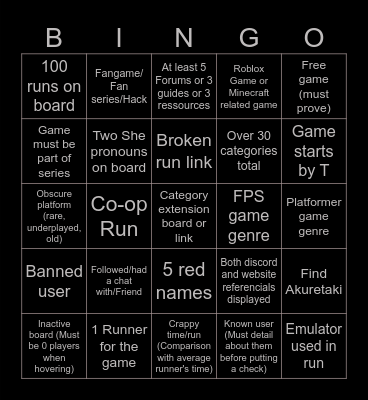 SRC Bingo v5 Bingo Card