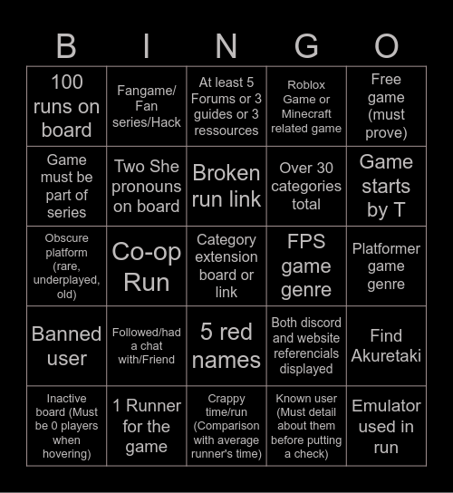 SRC Bingo v5 Bingo Card