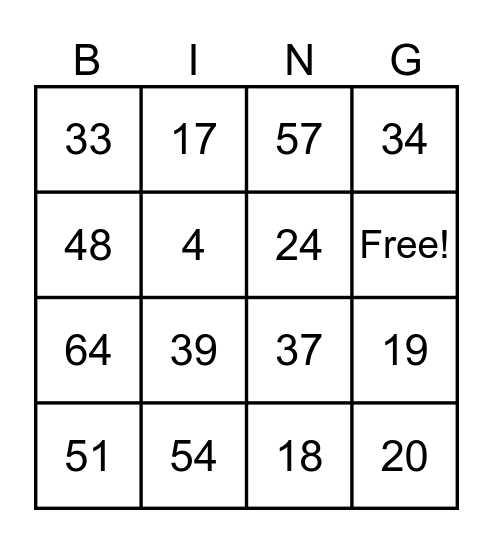 Bing Pascoal GVX Bingo Card