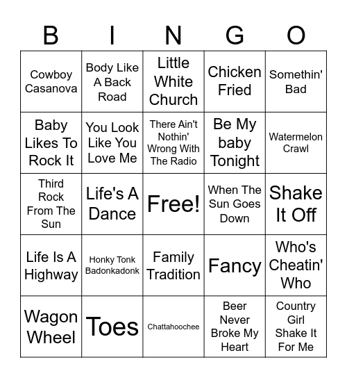 Country Party 2 Bingo Card