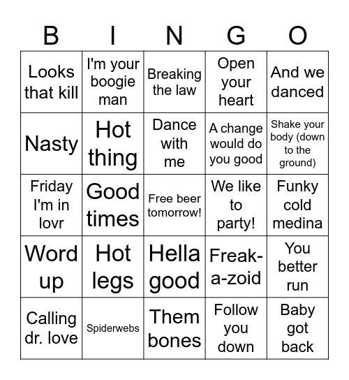 Dad's Mix 2 Bingo Card