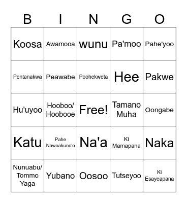 Numu Bingo Card