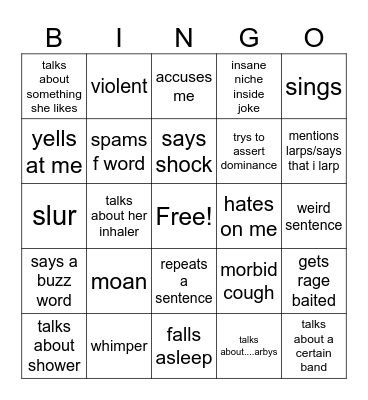 emily bingo (inside joke board) Bingo Card