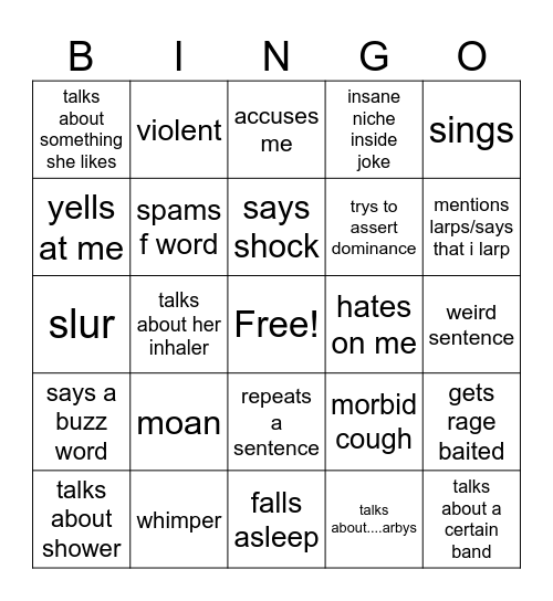 emily bingo (inside joke board) Bingo Card