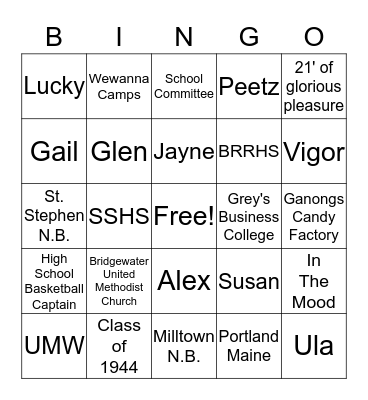 Ruth's Bingo Card
