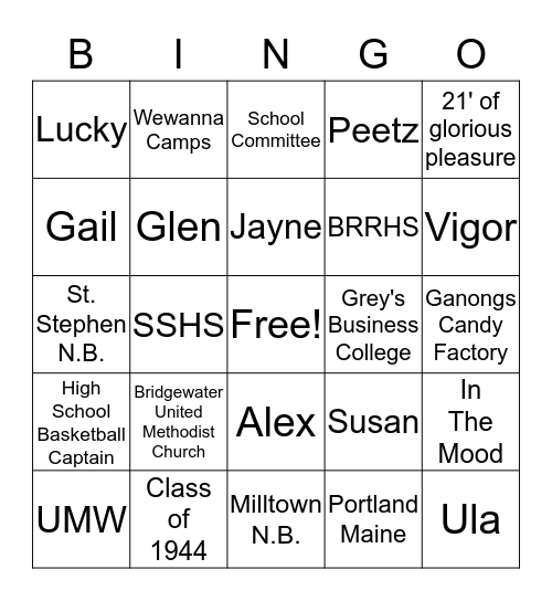 Ruth's Bingo Card