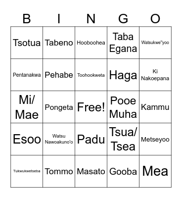 Numu Bingo Card