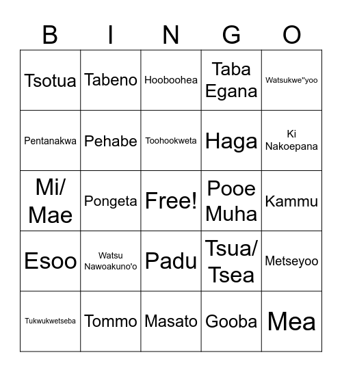 Numu Bingo Card