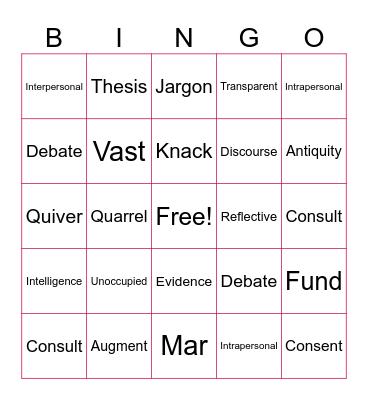 9th Grade Vocabulary Words Bingo Card