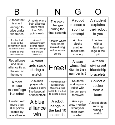 FIRST Robotics Bingo Card