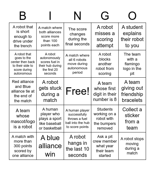 FIRST Robotics Bingo Card