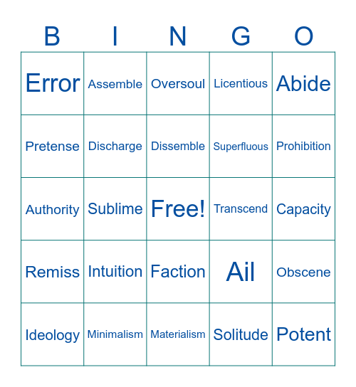 11th Grade Vocabulary Bingo Card