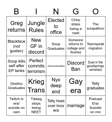Ethnostate Futures Bingo Card