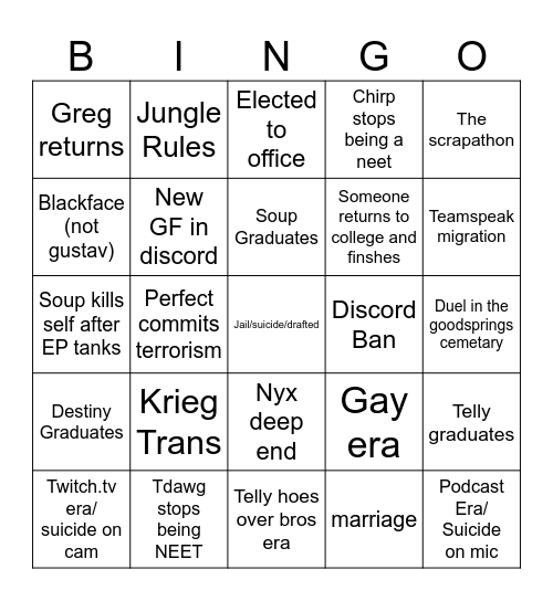 Ethnostate Futures Bingo Card