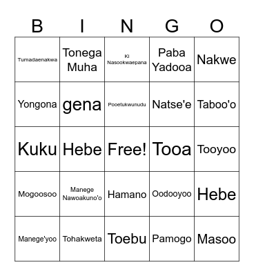 Numu Bingo Card