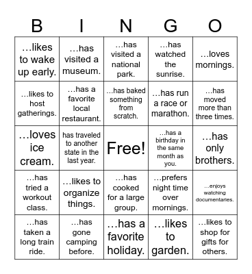 Find Someone Who Bingo Card