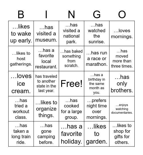Find Someone Who Bingo Card