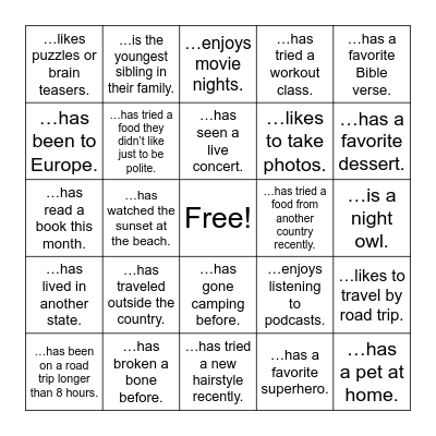 Find Someone Who Bingo Card