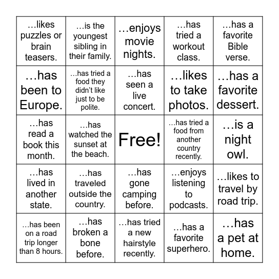 Find Someone Who Bingo Card
