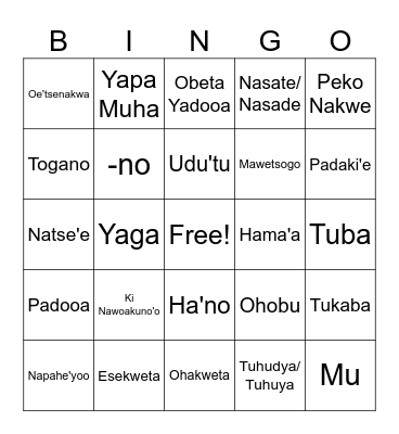 Numu Bingo Card