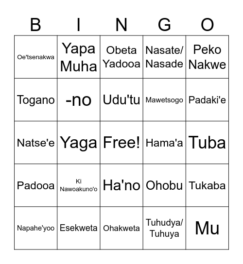Numu Bingo Card