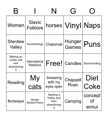 Bingo with Vee Bingo Card
