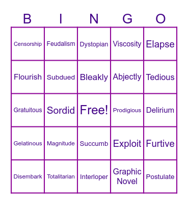 12th Grade Vocabulary Bingo Card