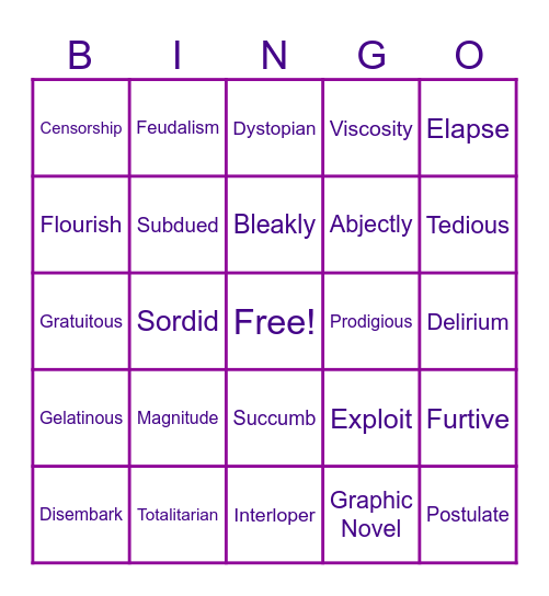 12th Grade Vocabulary Bingo Card