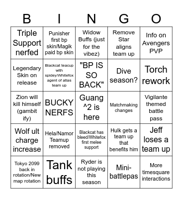 Marvel Rivals Season 7 Bingo Card