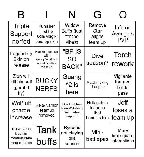 Marvel Rivals Season 7 Bingo Card