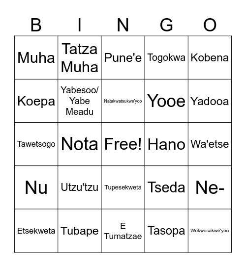 Numu Bingo Card