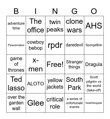 jasmine’s favorite shows Bingo Card