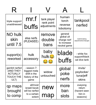 s7 wishlist bingo Card