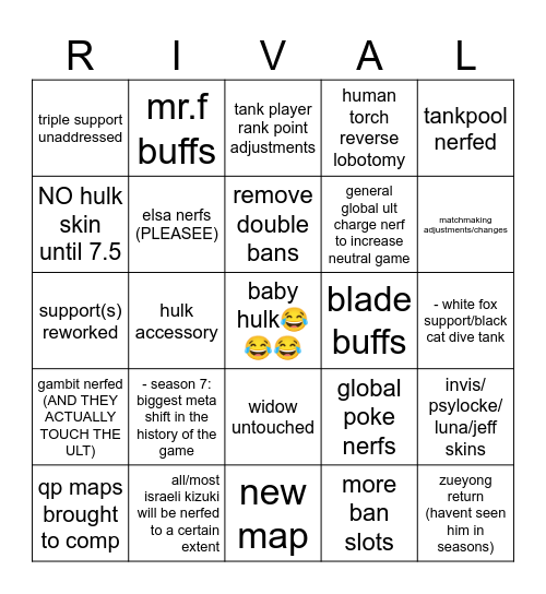 s7 wishlist bingo Card