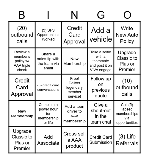 AAA Bingo - Team Fleming Bingo Card