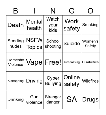 PSA Bingo Card