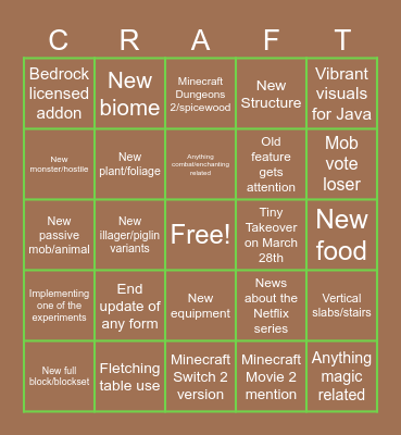 Minecraft Live 2026 Bingo Card