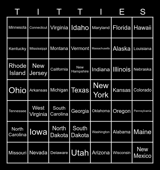 Titties of the US Bingo Card