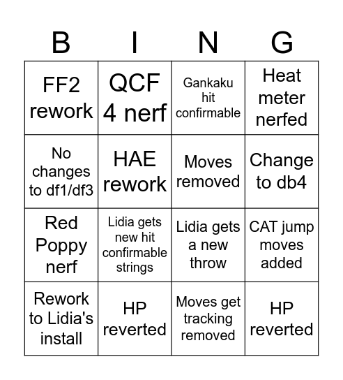 Lidia Bingo Card