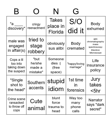 Forensic Files Bingo Card